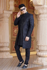 Elegant Black Color Art Silk Fabric Mens Indowestern
