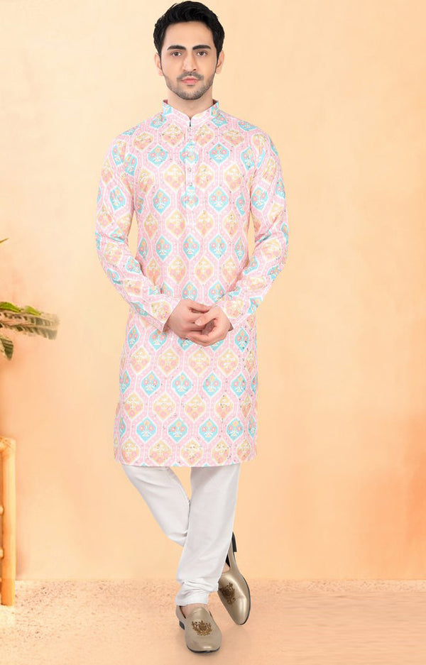 Impressive Pink Color Silk Fabric Kurta Pajama