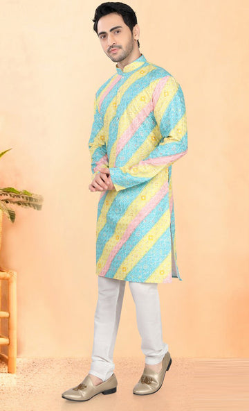 Impressive Multi Color Silk Fabric Kurta Pajama