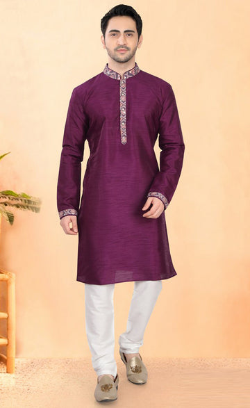 Impressive Voilet Color Silk Fabric Kurta Pajama