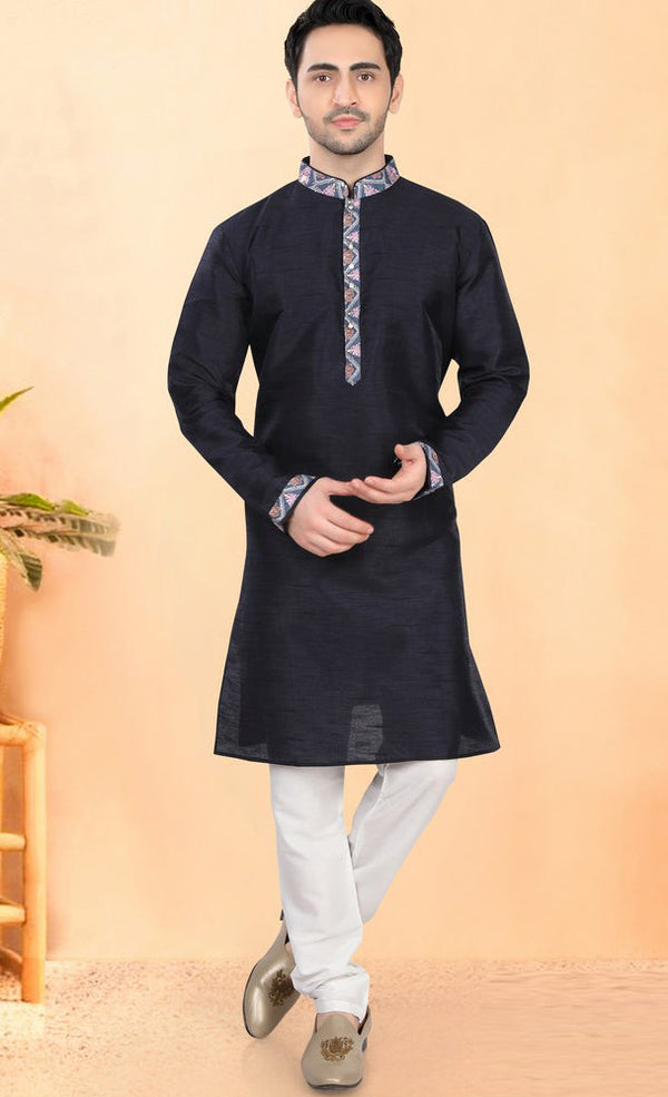 Impressive Black Color Silk Fabric Kurta Pajama