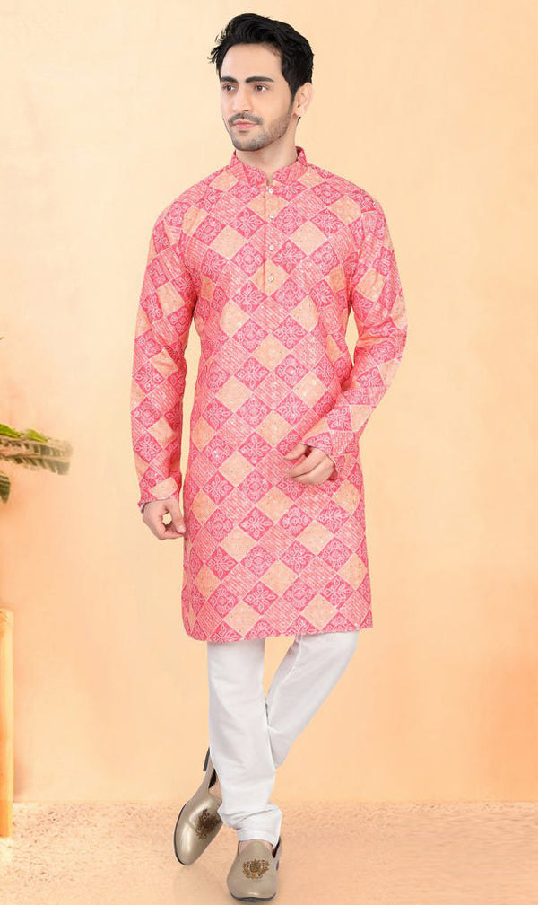 Impressive Pink Color Silk Fabric Kurta Pajama