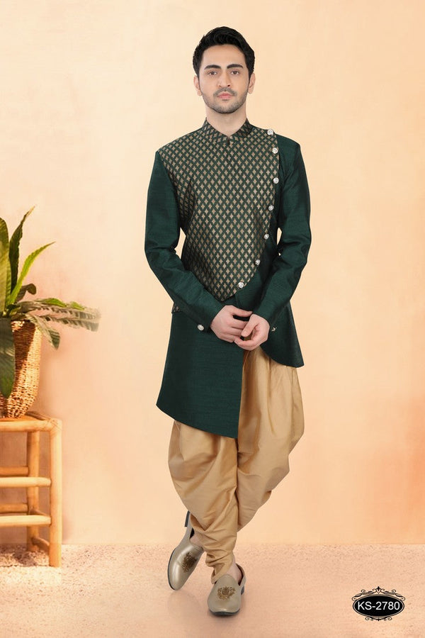 Elegant Green Color Silk Fabric Sherwani