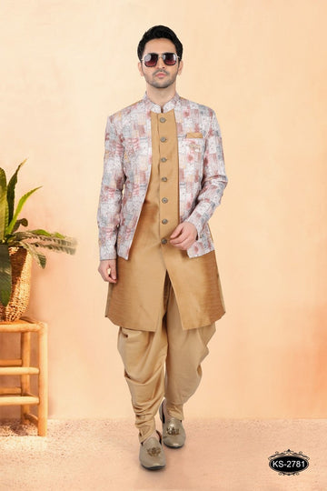 Elegant Golden Color Silk Fabric Sherwani