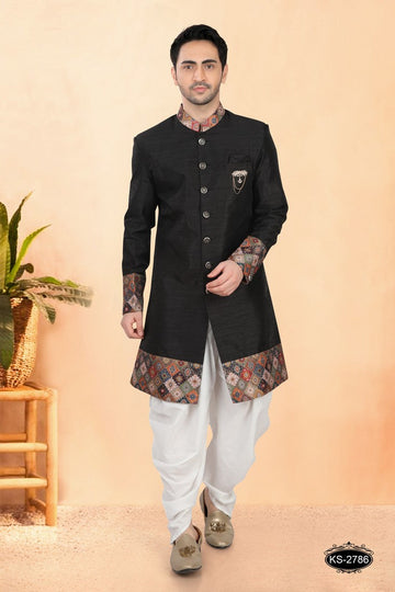 Elegant Black Color Silk Fabric Sherwani