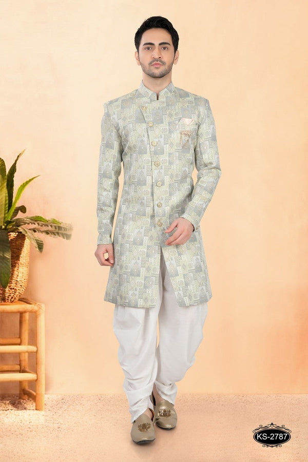 Elegant Green Color Jacquard Fabric Sherwani