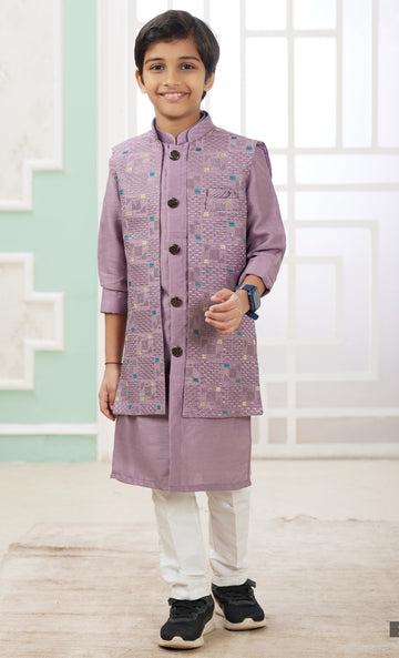 Elegant Purple Color Satin Fabric Boys Sherwani
