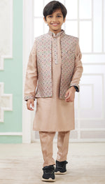 Elegant Beige Color Satin Fabric Boys Sherwani