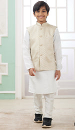 Elegant White Color Satin Fabric Boys Sherwani