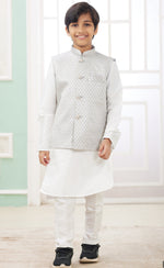 Elegant White Color Satin Fabric Boys Sherwani