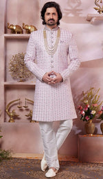Ideal Pink Color Art Silk Fabric Sherwani