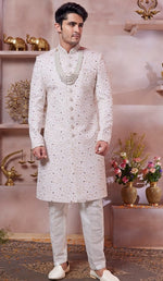 Ideal Cream Color Art Silk Fabric Sherwani