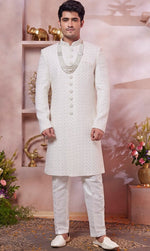 Ideal Cream Color Art Silk Fabric Sherwani