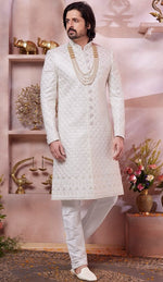 Ideal Cream Color Art Silk Fabric Sherwani