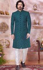 Ideal Green Color Art Silk Fabric Sherwani