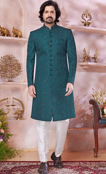 Ideal Green Color Art Silk Fabric Sherwani