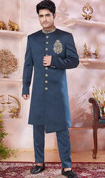 Ideal Green Color Imported Fabric Sherwani