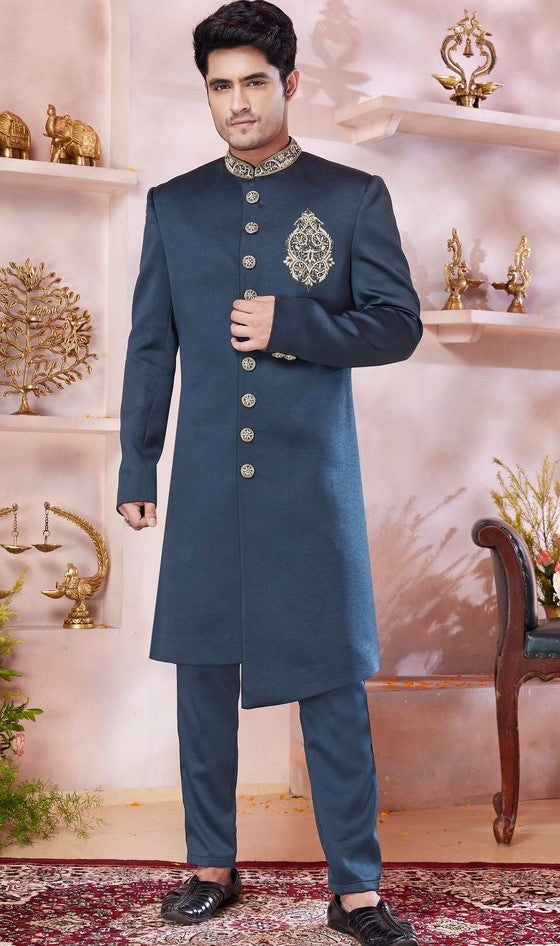 Ideal Green Color Imported Fabric Sherwani