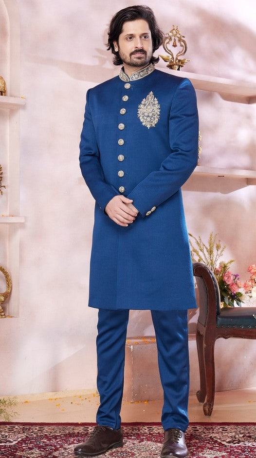 Ideal Blue Color Imported Fabric Sherwani