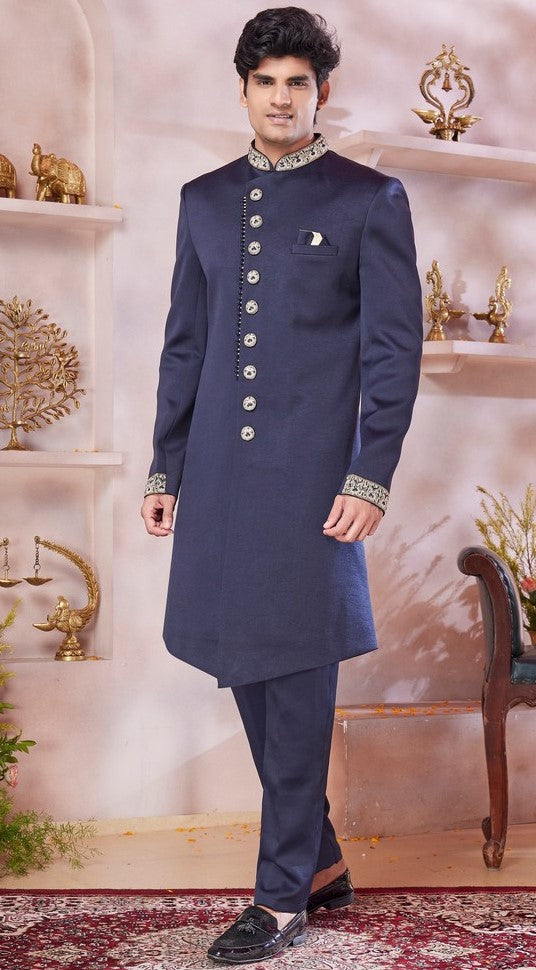 Ideal Blue Color Imported Fabric Sherwani