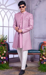 Amazing Purple Color Art Silk Fabric Kurta Pajama and Jacket