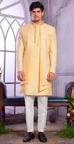 Amazing Yellow  Color Art Silk Fabric Kurta Pajama and Jacket