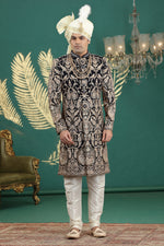 Elegant Black Color Art Silk Fabric Sherwani