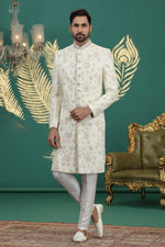 Elegant Cream Color Art Silk Fabric Sherwani