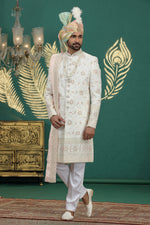 Elegant Cream Color Art Silk Fabric Sherwani