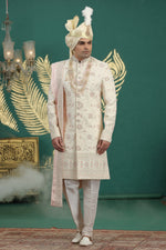Elegant Cream Color Art Silk Fabric Sherwani