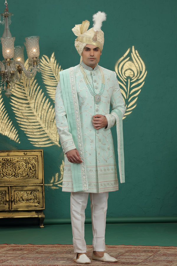 Elegant Green Color Art Silk Fabric Sherwani