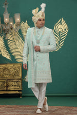 Elegant Green Color Art Silk Fabric Sherwani