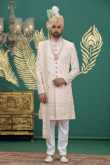 Elegant Pink Color Art Silk Fabric Sherwani