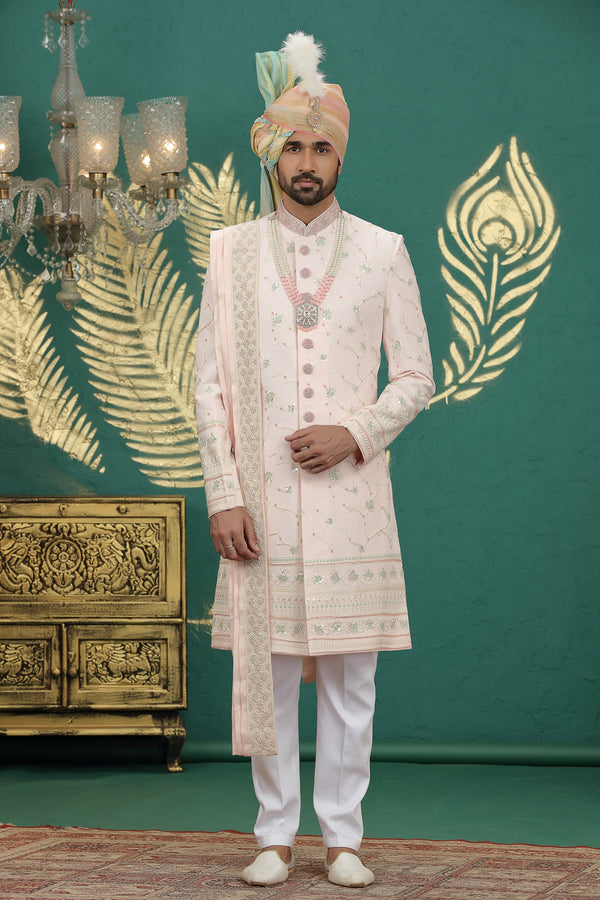 Elegant Pink Color Art Silk Fabric Sherwani
