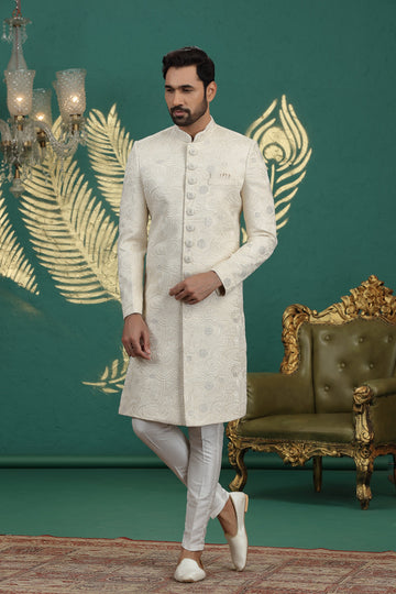 Elegant Cream Color Art Silk Fabric Sherwani