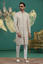 Elegant Beige Color Art Silk Fabric Sherwani