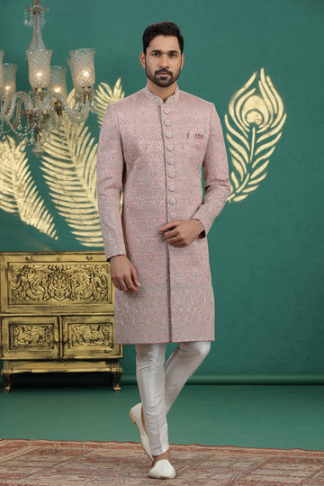 Elegant Pink Color Art Silk Fabric Sherwani