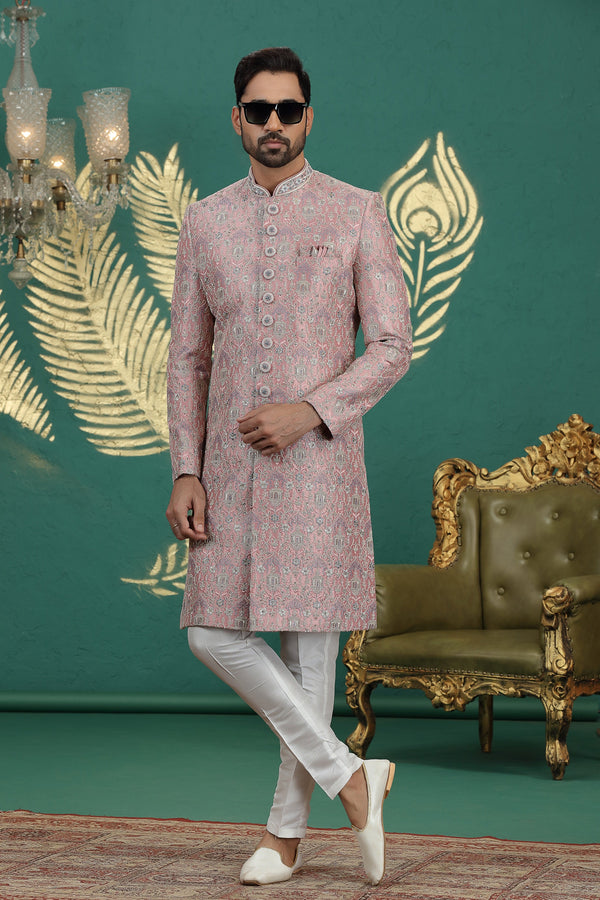 Elegant Pink Color Art Silk Fabric Sherwani