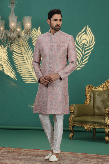 Elegant Pink Color Art Silk Fabric Sherwani