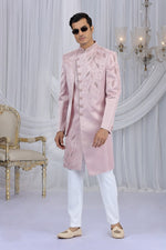 Elegant Aqua Color Art Silk Fabric Sherwani