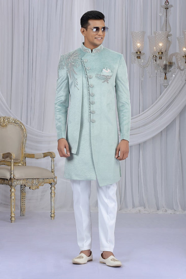 Elegant Beige Color Art Silk Fabric Sherwani