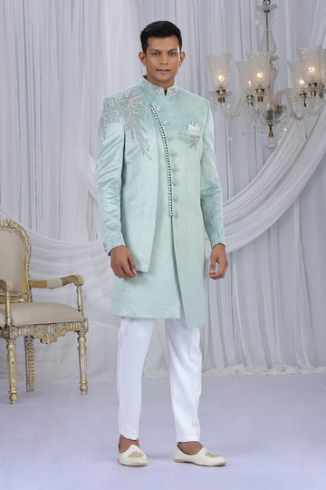 Elegant Beige Color Art Silk Fabric Sherwani