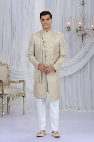 Elegant Aqua Color Art Silk Fabric Sherwani