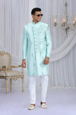 Elegant Navy Blue Color Art Silk Fabric Sherwani