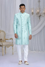 Elegant Navy Blue Color Art Silk Fabric Sherwani