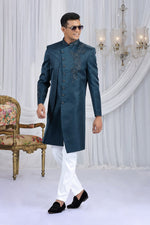 Elegant Black Color Art Silk Fabric Sherwani
