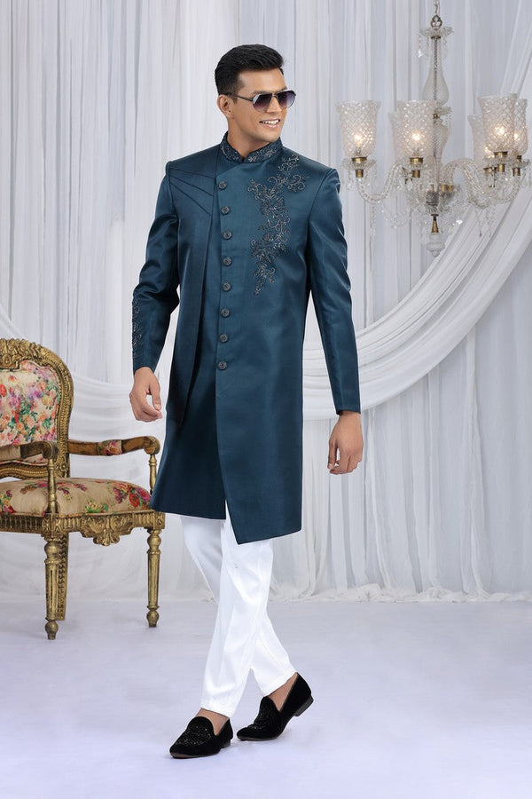 Elegant Black Color Art Silk Fabric Sherwani