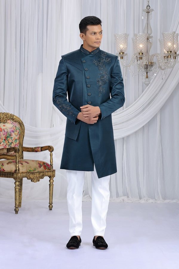 Elegant Black Color Art Silk Fabric Sherwani