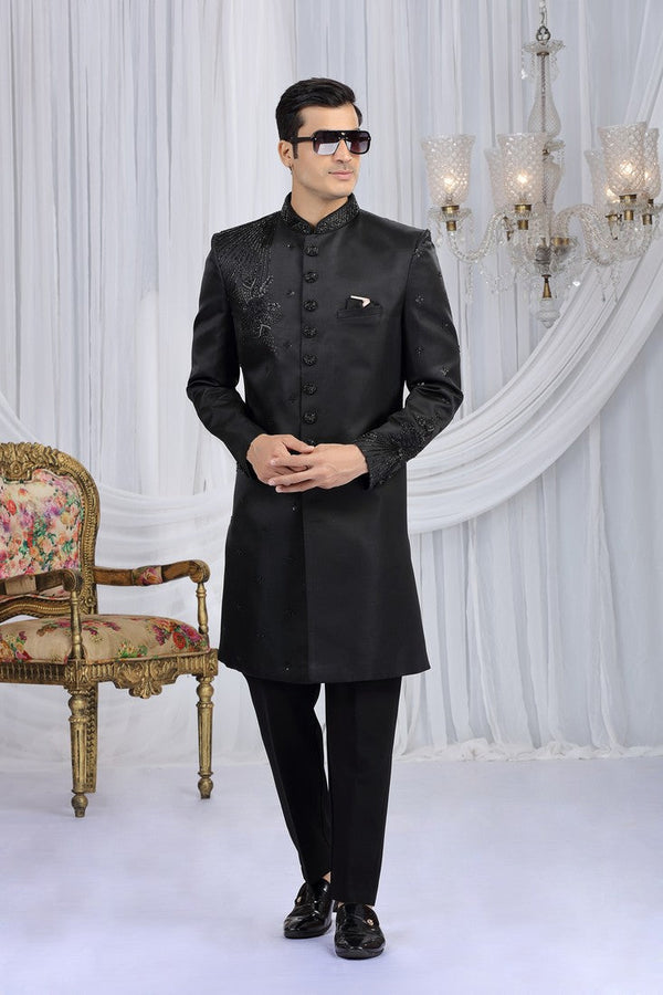 Elegant Wine Color Art Silk Fabric Sherwani