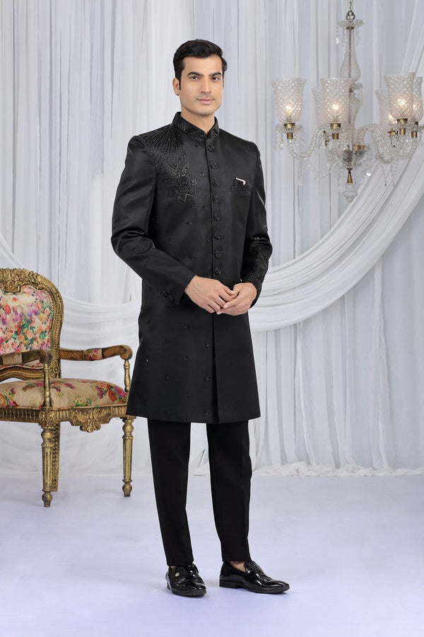 Elegant Wine Color Art Silk Fabric Sherwani